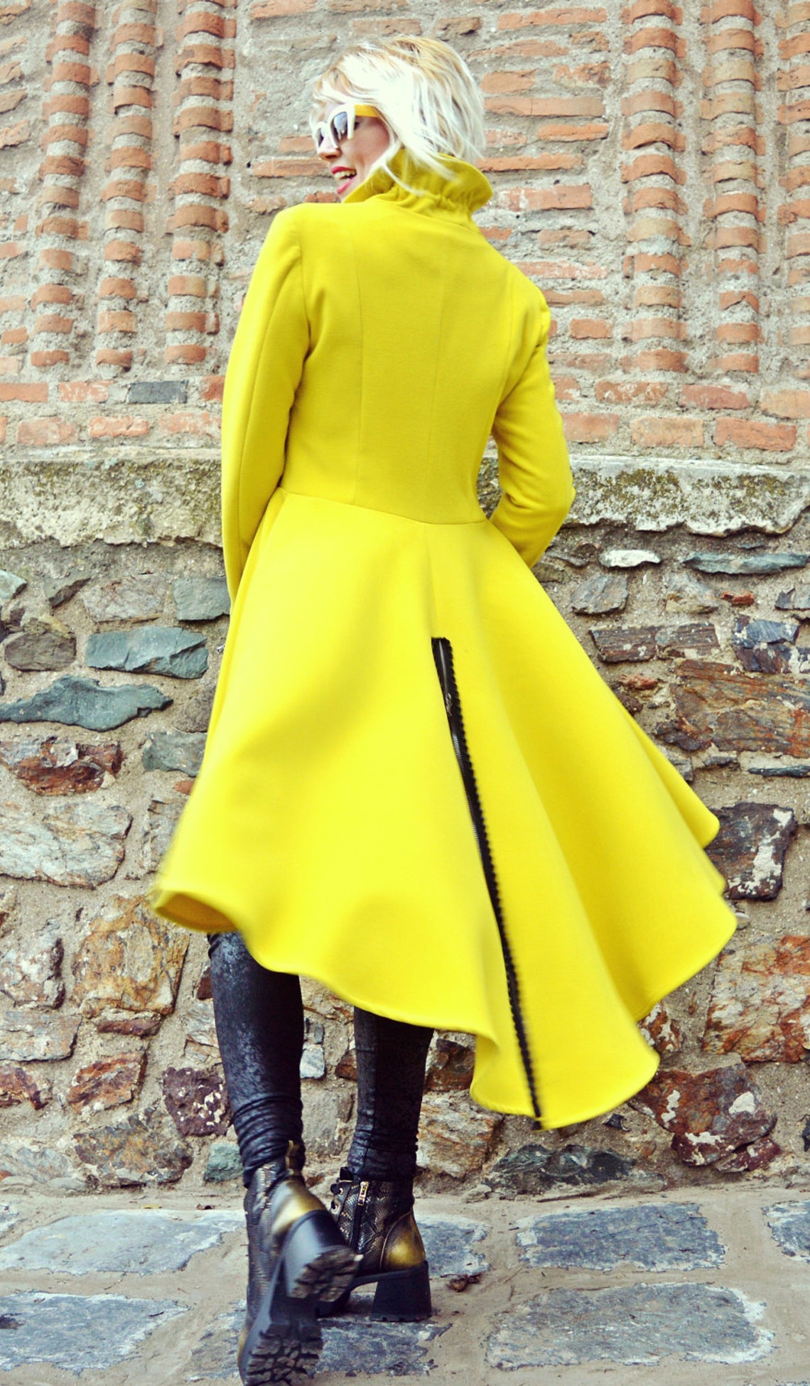 Lemon Yellow Coat Long Tail Coat Extravagant Coat With Funky - Etsy