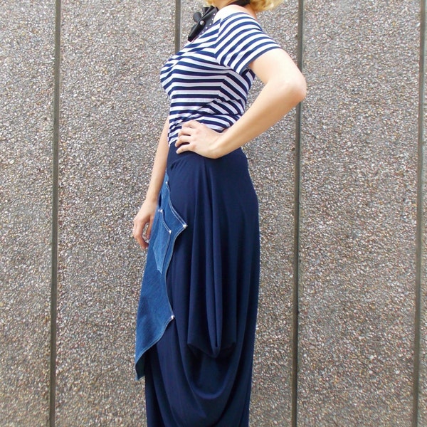 Denim Skirt / Plus Size Navy Skirt / Extravagant Asymmetrical Skirt / Viscose Summer Skirt / Navy Skirt TS02