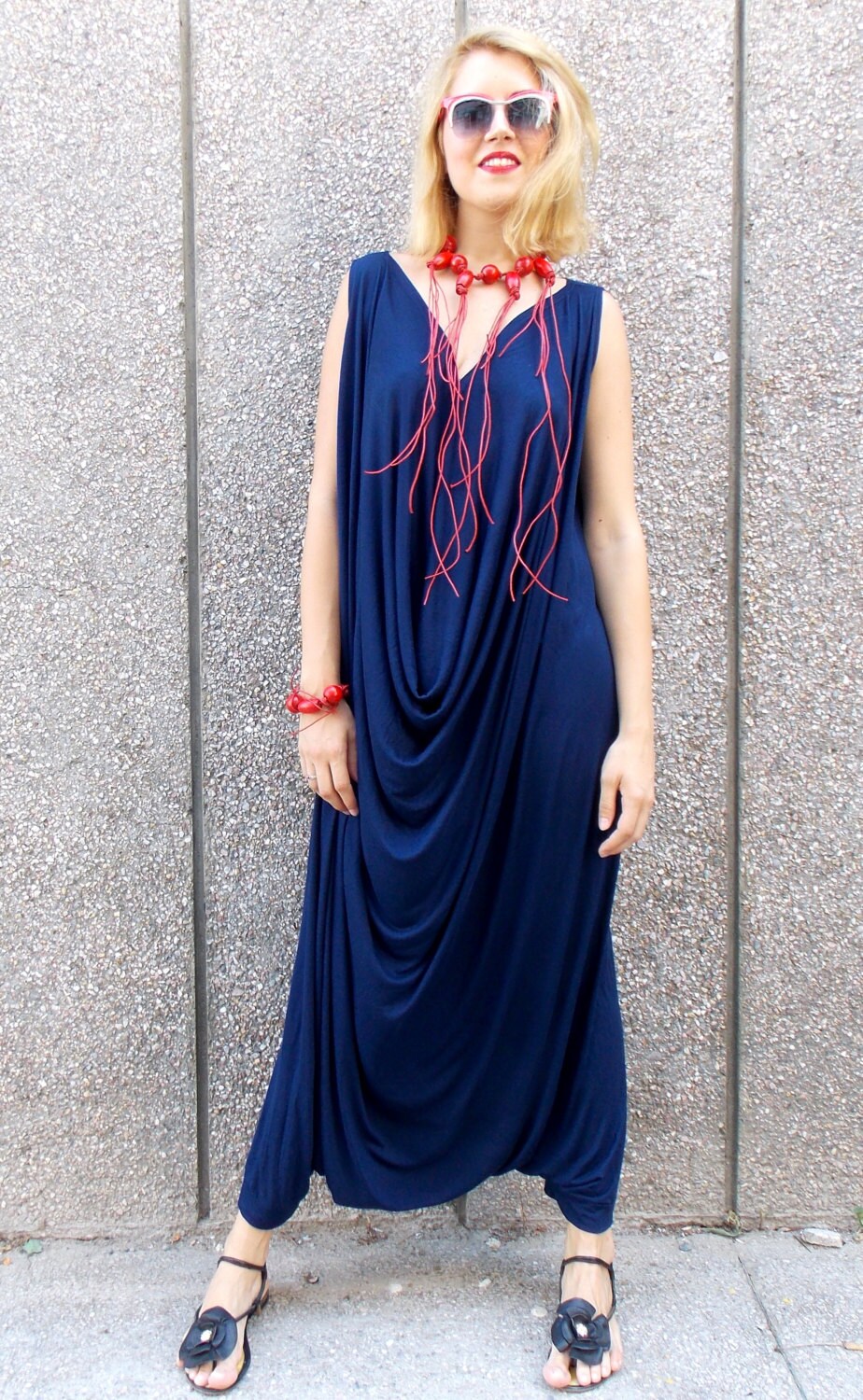 Navy Maxi Jumpsuit with Necklace and Bracelet Plus Size Etsy