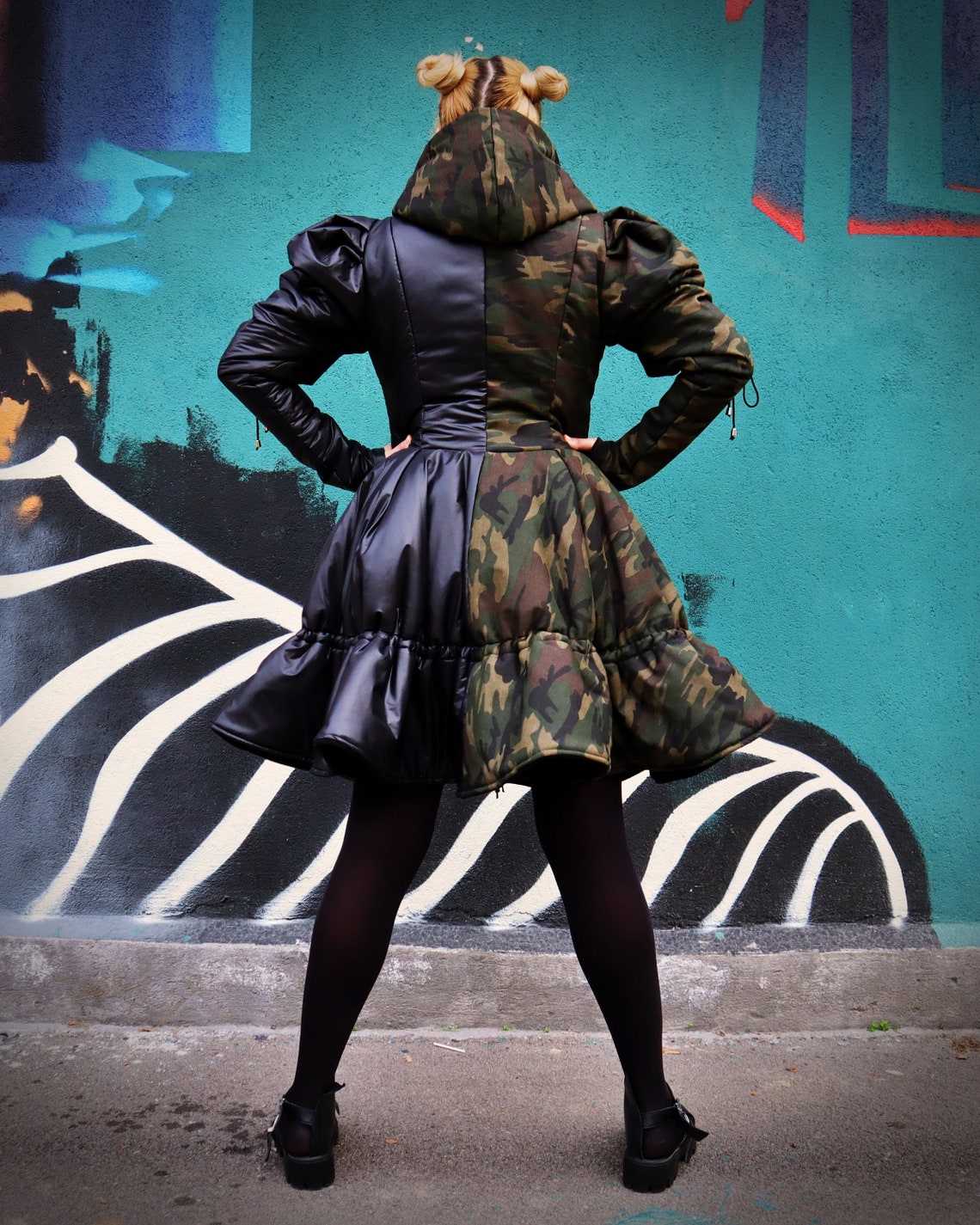 Half Camo Half Slicker Padded Coat Army Military Puffy Jacket Etsy