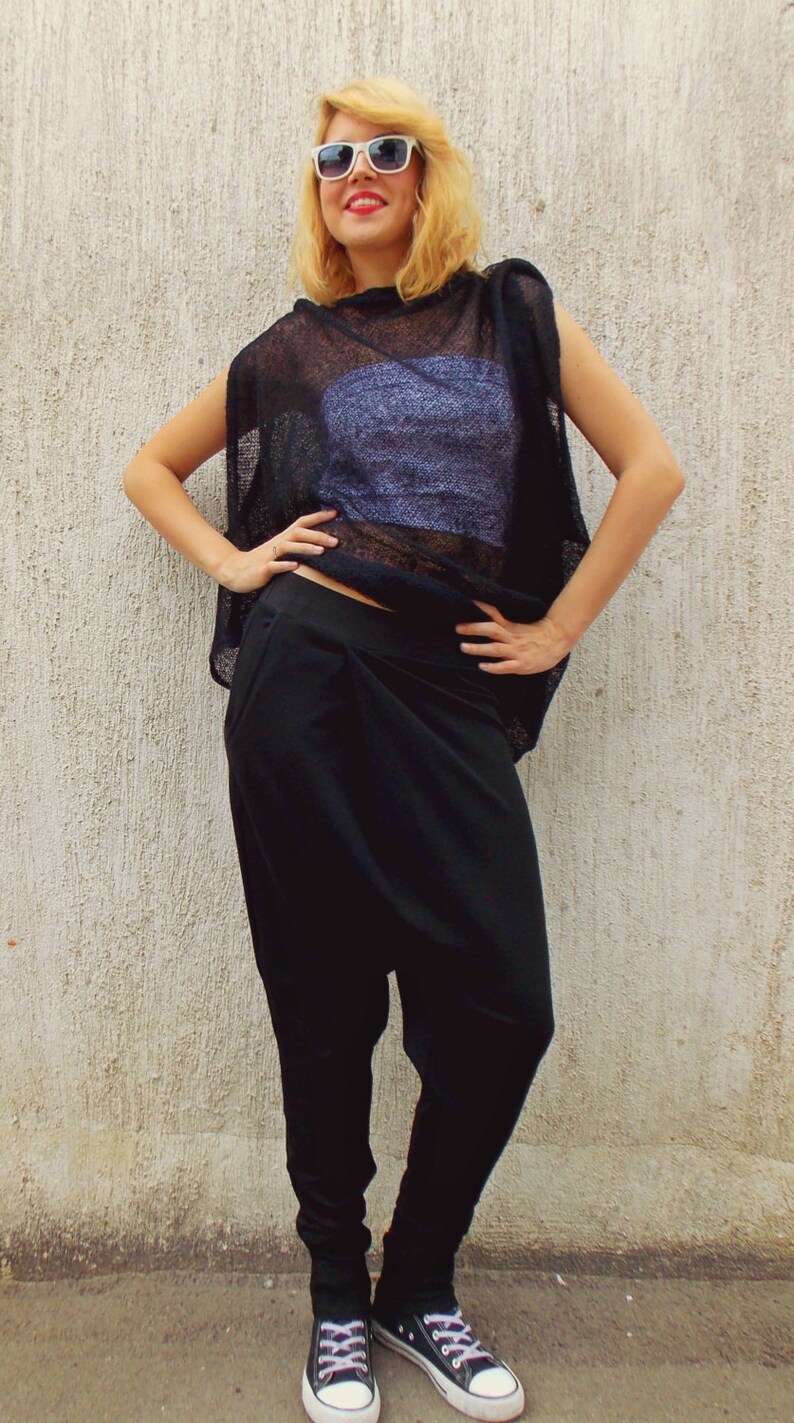 Black Drop Crotch Pants Jersey Harem Pants Plus Size Pants TP03 Loose Pants Yoga Pants