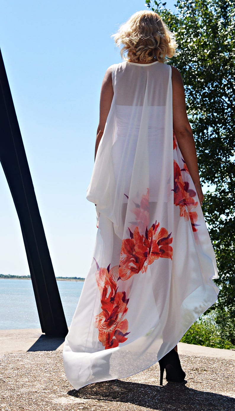Pearl Summer Dress, Pearl Sundress, Pearl Maxi Dress, Sundress with Floral Print, Printed Summer Dress TDK268, Blush Flower Girl Dress image 3