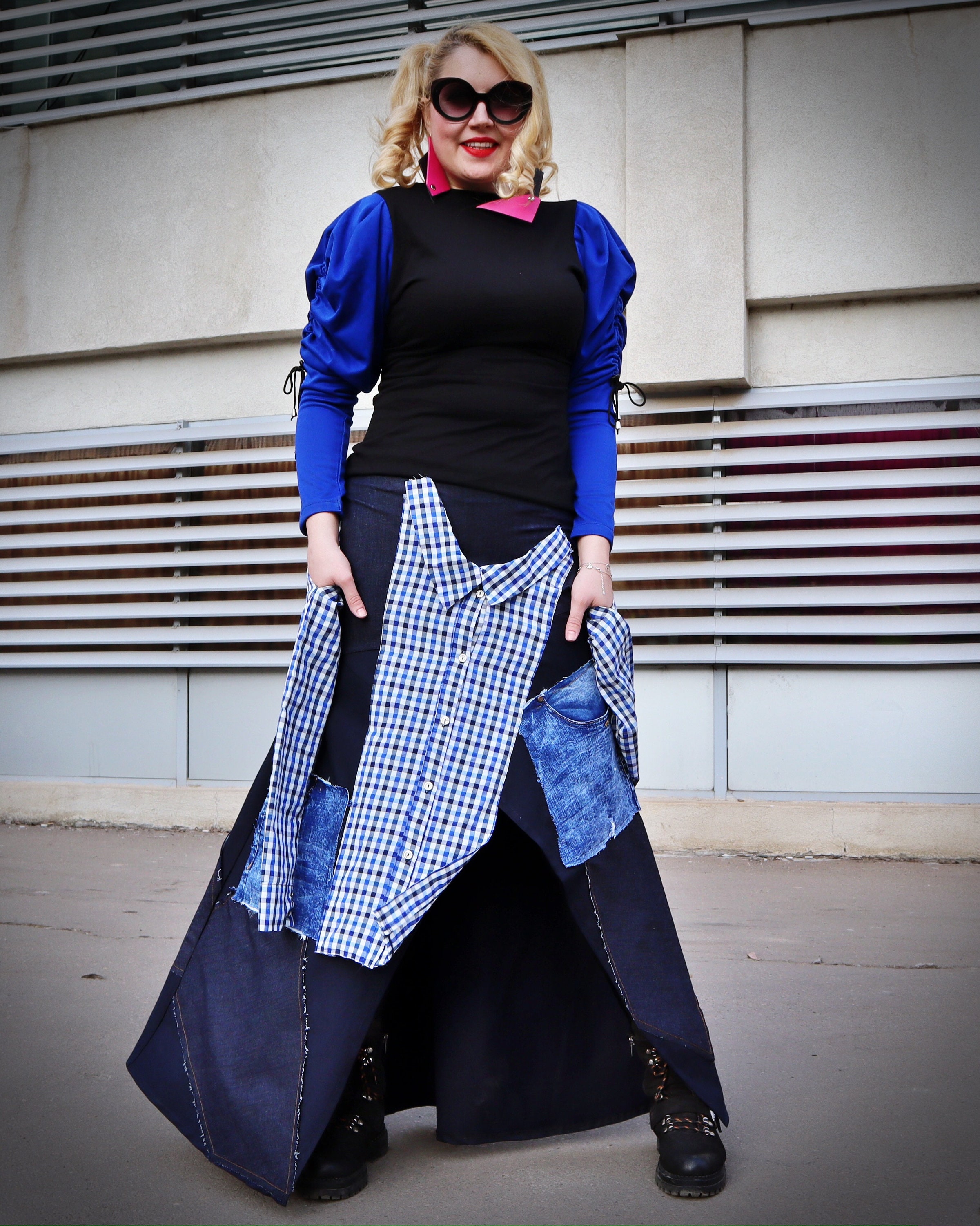 Asymmetrical Denim Skirt With Sleeves Hippie Jean Maxi Skirt - Etsy