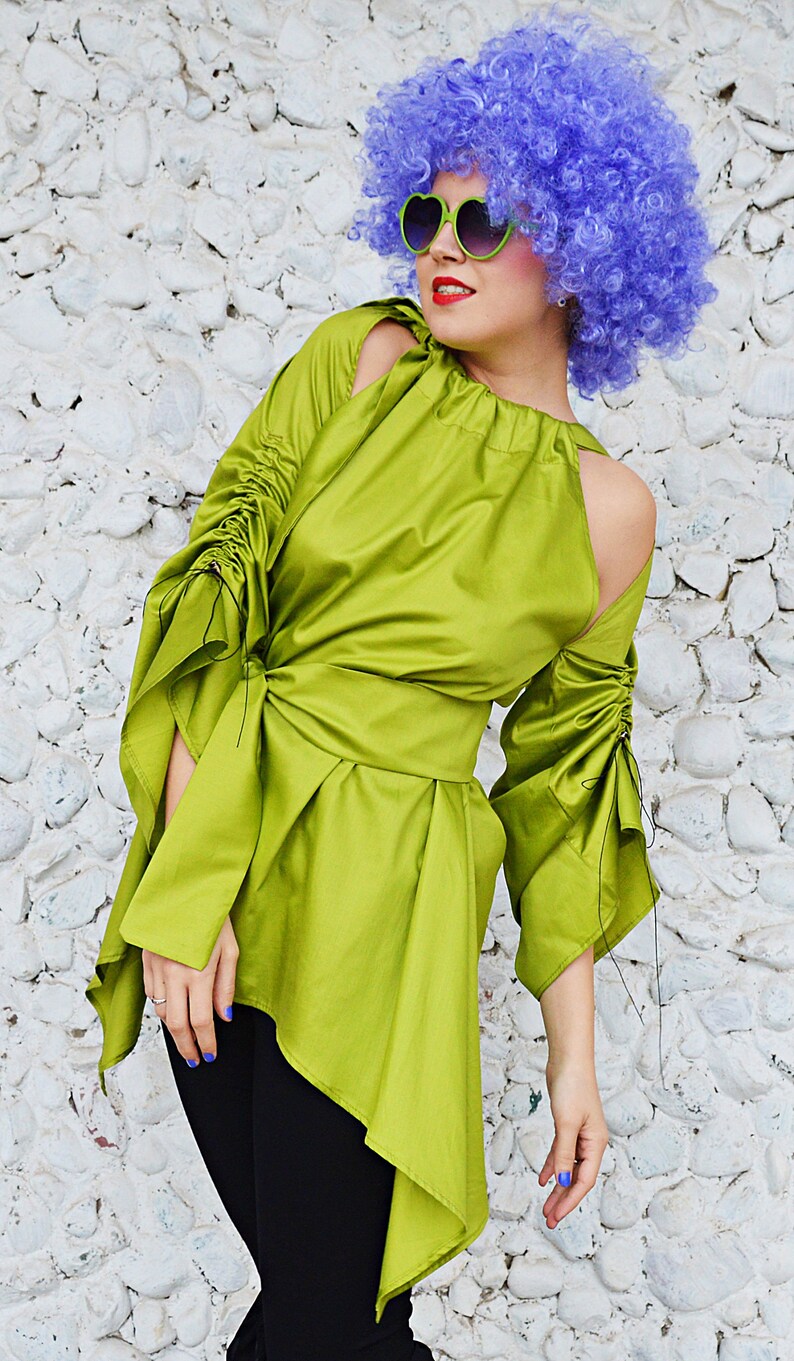 Asymmetrical Top by Teyxo Lime Green Top Lime Green Tunic Top TT133 Off Shoulders Blouse