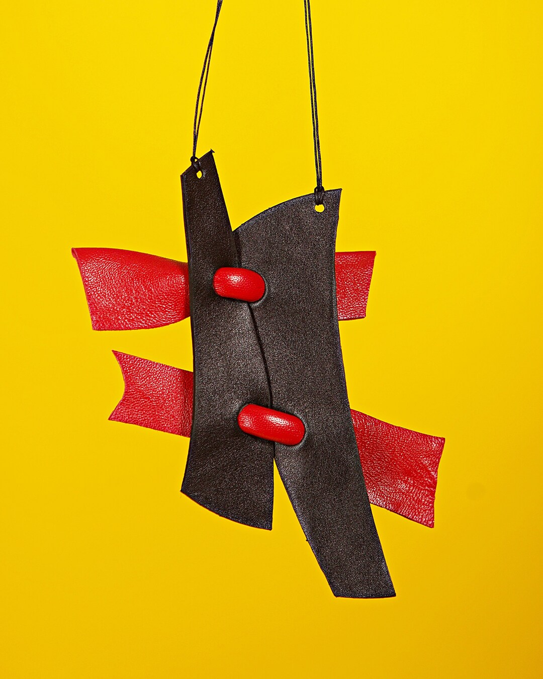 Black and Red Leather Necklace Leather Necklace by Teyxo Etsy