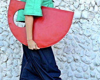 Red Genuine Leather Bag / Red Extravagant Tote / Extravagant Handbag / Red Funky Bag TLB12 / URBAN MUSE