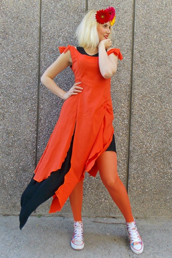 Orange Double Layer Dress / Cotton Layered Dress / Asymmetrical Layered  Dress TDK116 - Etsy