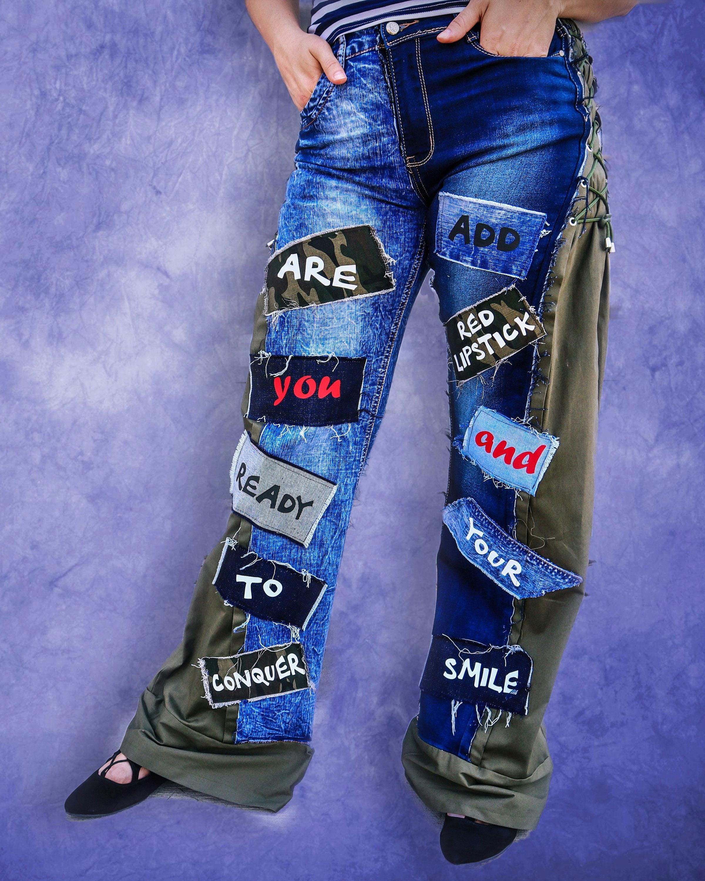 Denim Pants for Women, Patchwork Jean Pants, Hipster Jean Denim Pants for Women, Patchwork Jean Pants, Hipster Jean