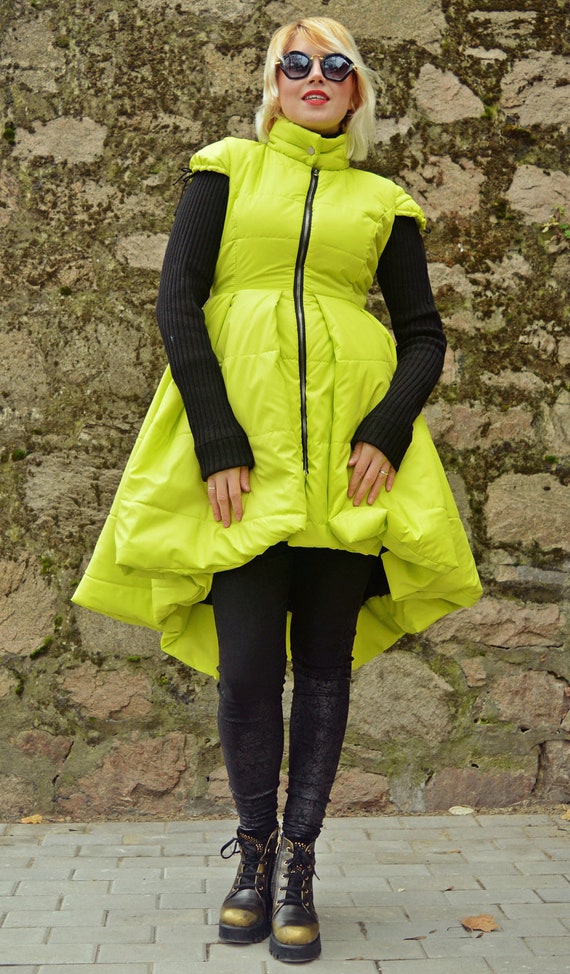 Yellow Padded Jacket with Acrylic Sleeves / Yellow Padded Jacket Dress / Extravagant Yellow Jacket / Padded Winter Jacket TC80