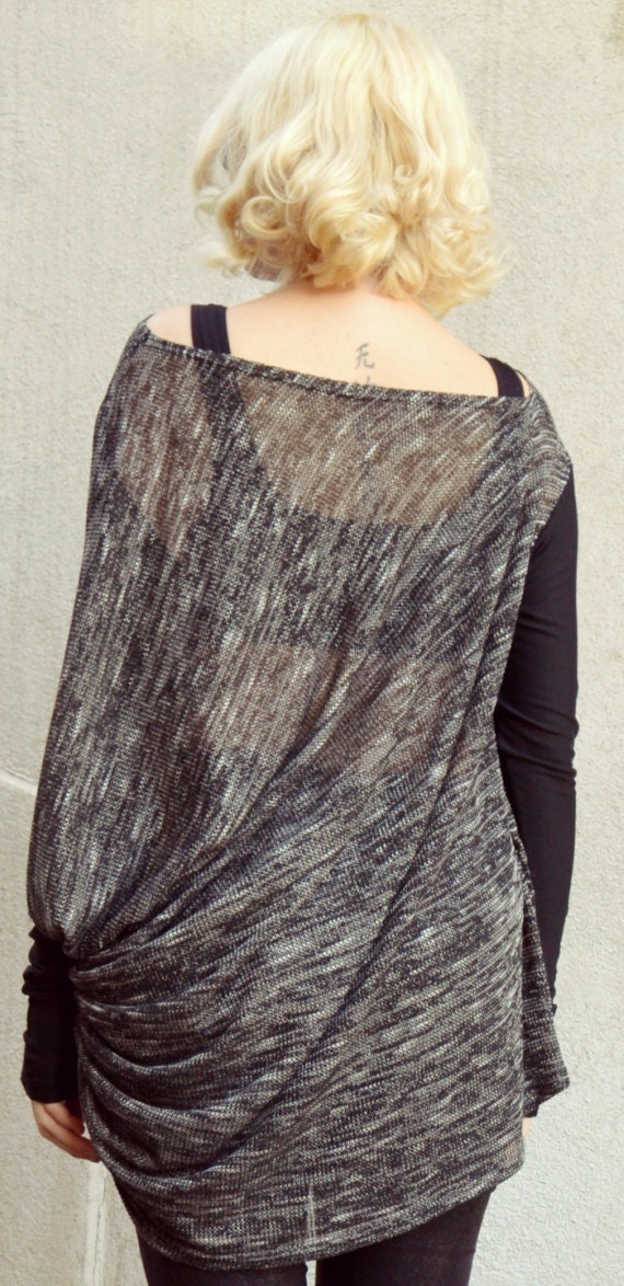 Extravagant Grey Top / Knitted Sheer Top With Viscose Sleeves - Etsy