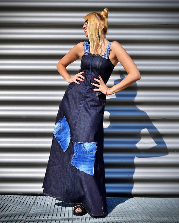 Women Denim Dress With Patches Jean 