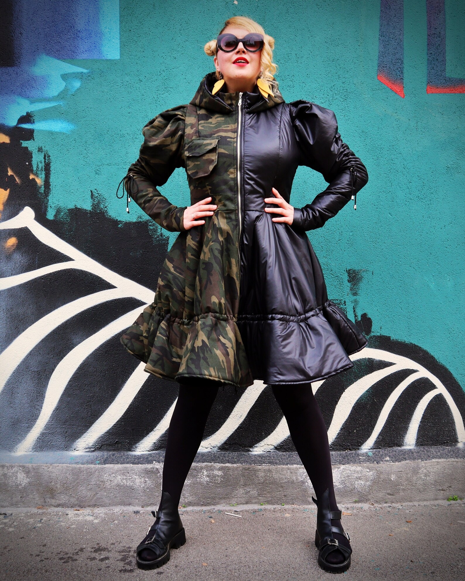 Half Camo Half Slicker Padded Coat Army Military Puffy Jacket Etsy