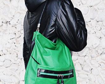 Green Genuine Leather Bag, Green Leather Tote, Green Shoulder Bag TLB 34 by Teyxo
