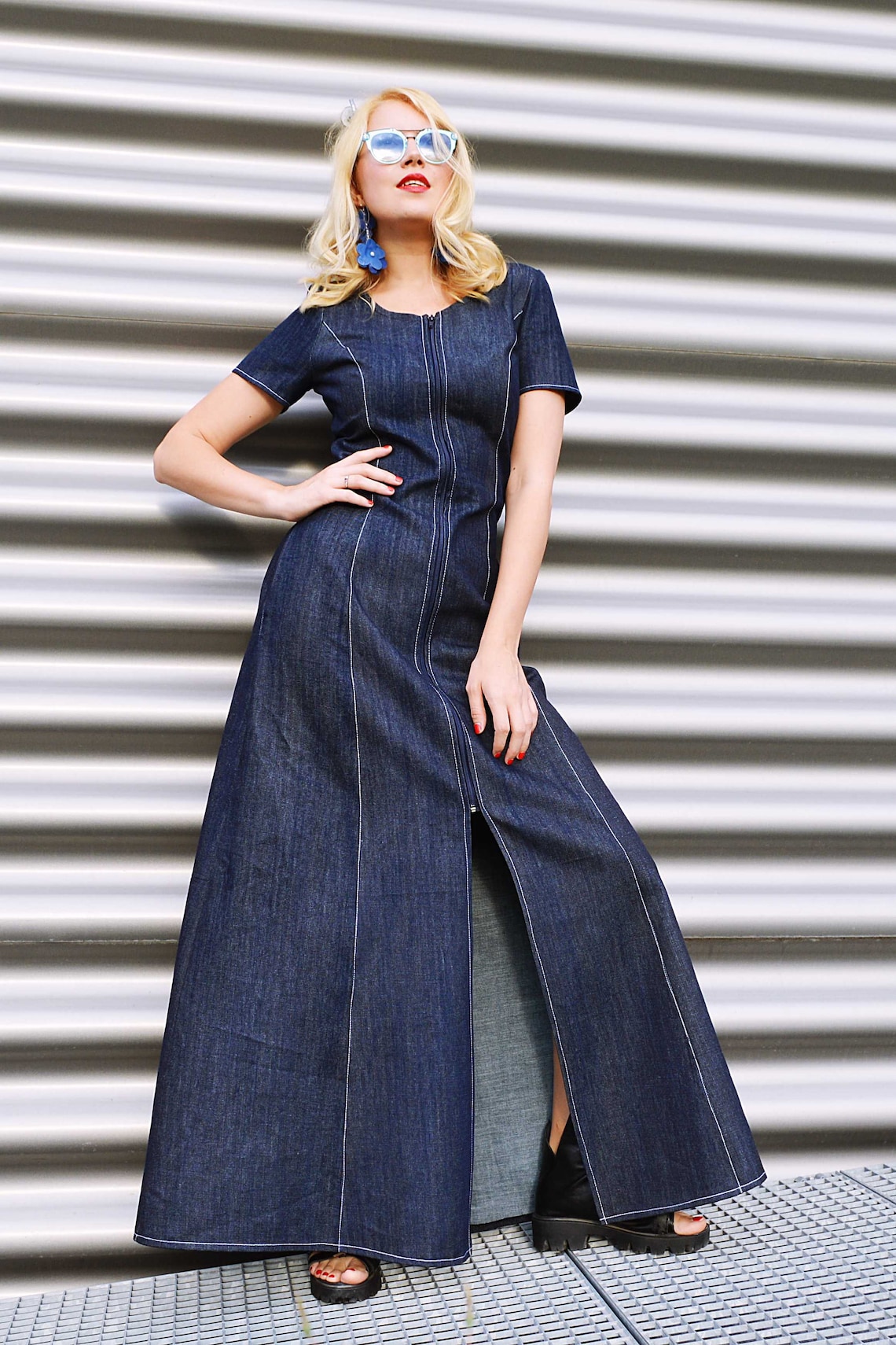 Denim Cotton Dress for Women Long Jean Dress Denim Clothing - Etsy UK