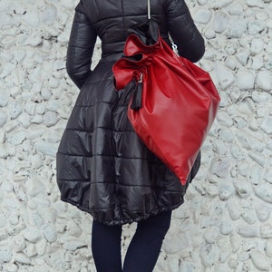 Burgundy Leather Bag, Genuine Leather Handbag with Chain TLB03 image 2