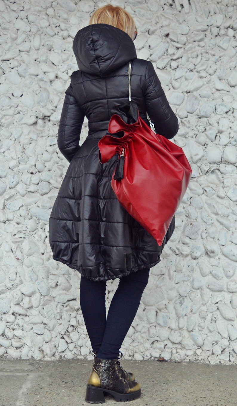 Burgundy Leather Bag, Genuine Leather Handbag with Chain TLB03 image 2