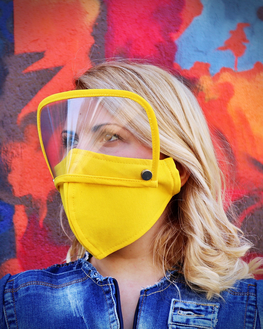 SET of Face Mask With Shield Visor Cotton Face Mask Shield Etsy