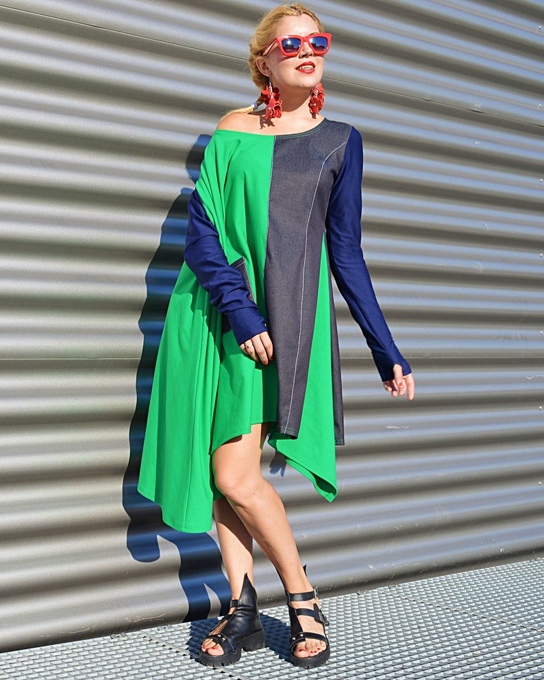 Denim Dress Sweatshirt Dress Plus Size Dress Kimono Dress Etsy