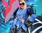 Patchwork Camo Jacket, Mix Denim and Camouflage Outerwear, Ripped Jean Coat TC168