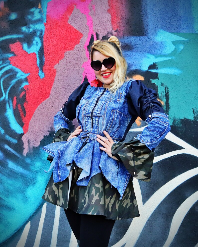 Patchwork Camo Jacket Mix Denim and Camouflage Outerwear Etsy