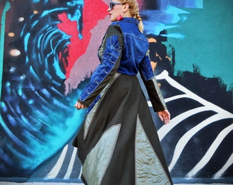 Multi Fabric Long Jacket, Mix Fabrics Long Jacket, Patchwork