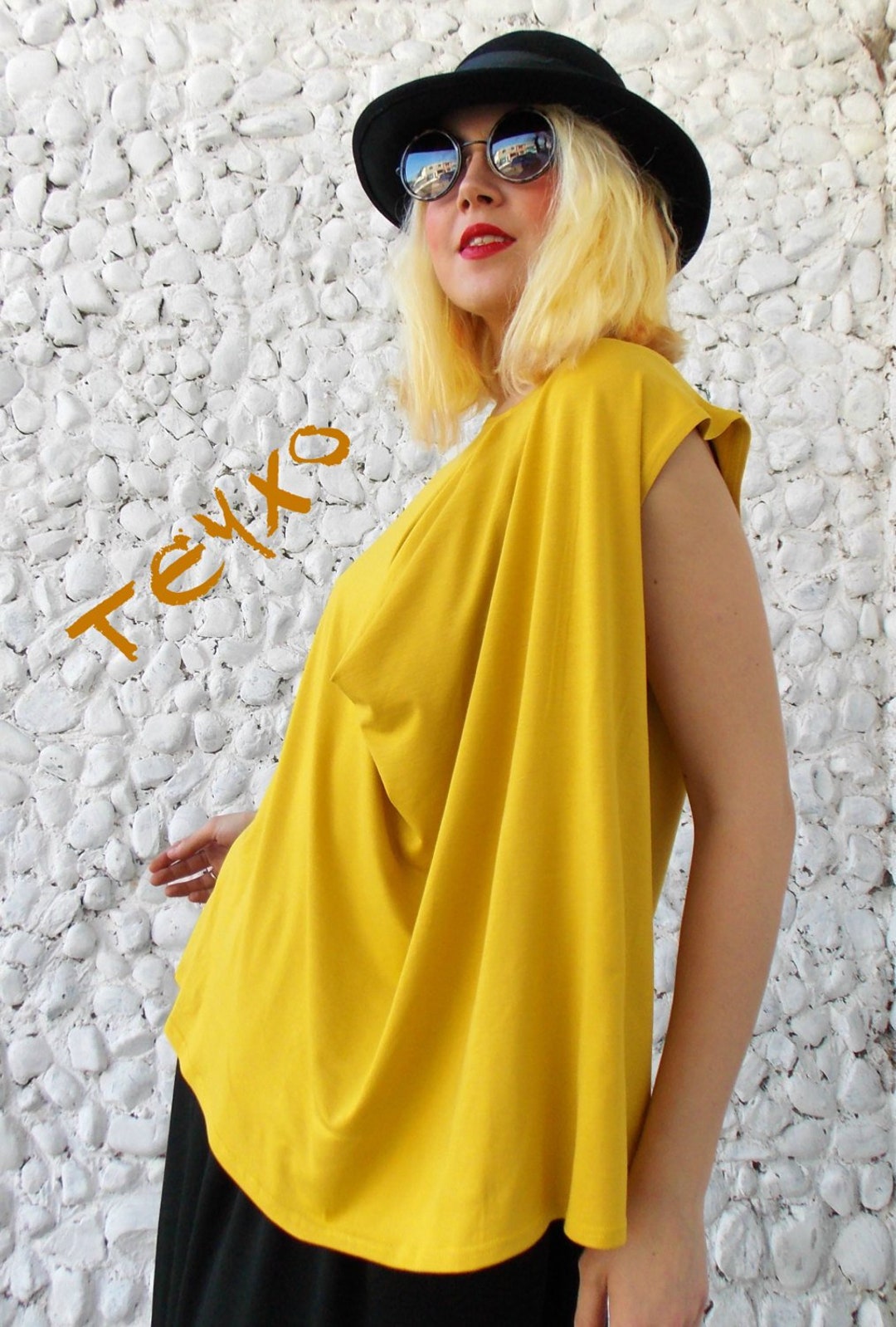 Plus Size Mustard Yellow Top Oversize Women Blouse TT39 Etsy Canada