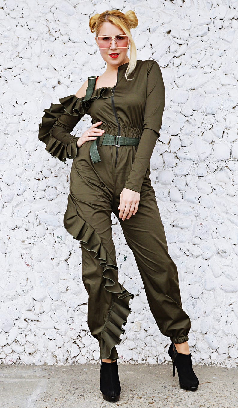 Military Cotton Jumpsuit off Shoulder Jumpsuit Khaki Etsy