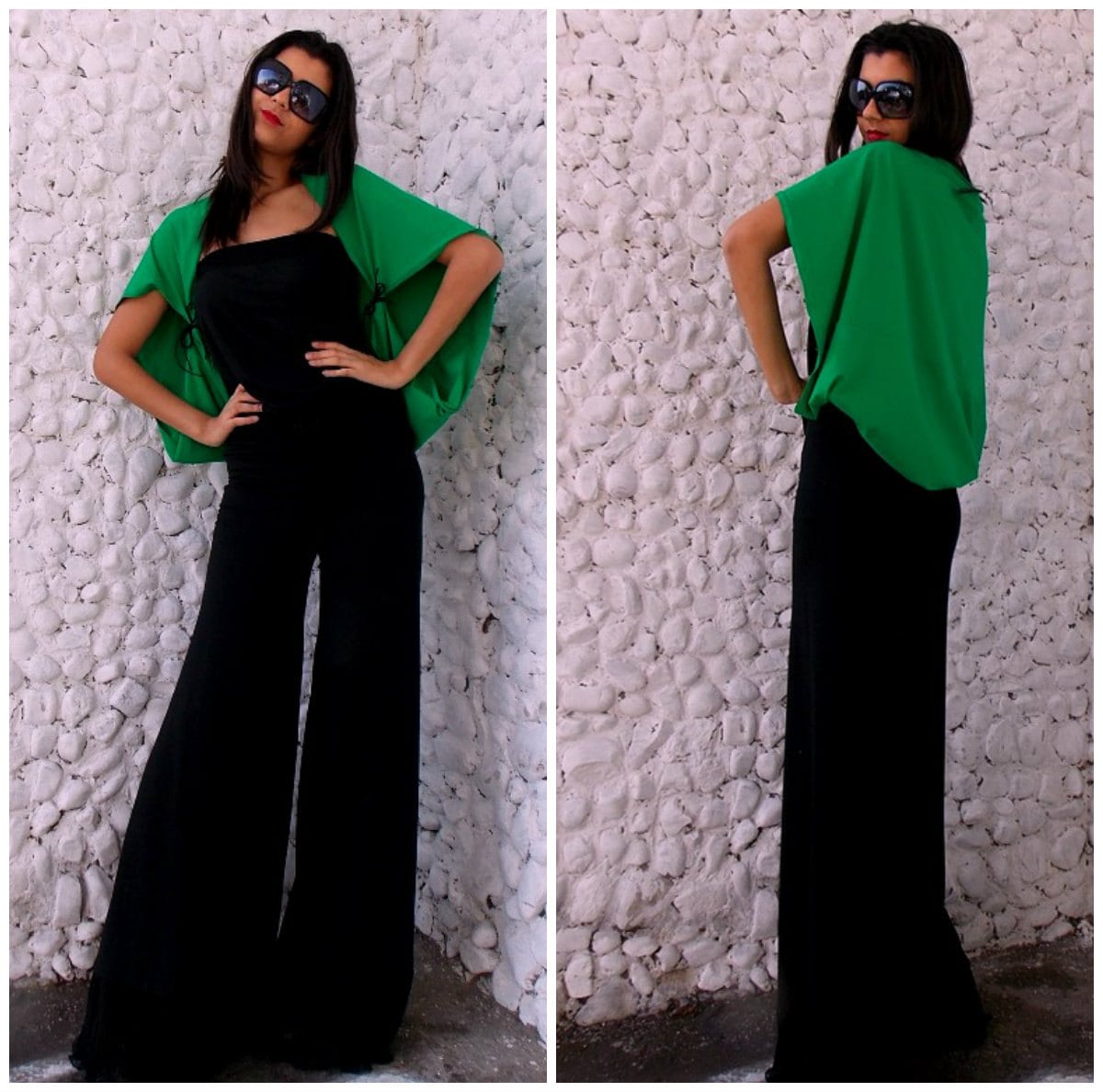 Black Jumpsuit With Green Bolero / Jumpsuit Women / Dress Etsy