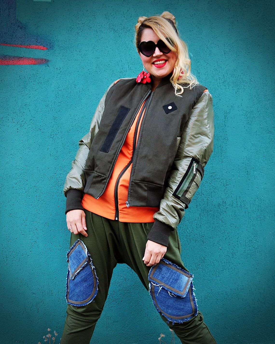 Multifabric Bomber Jacket Grunge Punk Jacket Quilted Khaki Etsy