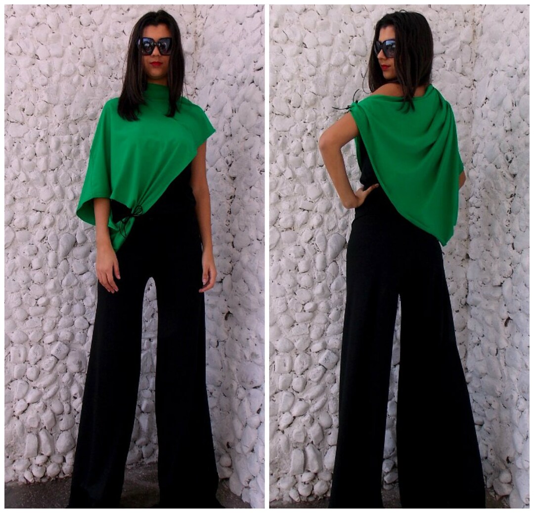 Black Jumpsuit With Green Bolero / Jumpsuit Women / Dress Jumpsuit TJ02