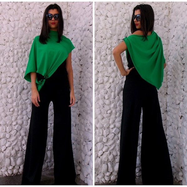 Black Jumpsuit with Green Bolero / Jumpsuit Women / Dress Jumpsuit TJ02