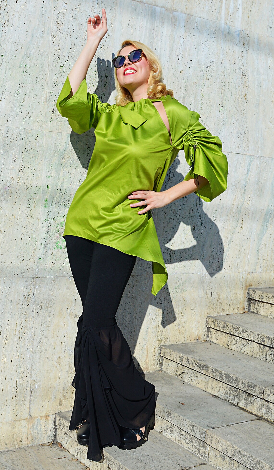 Lime Green Top off Shoulders Blouse Lime Green Tunic Top Etsy