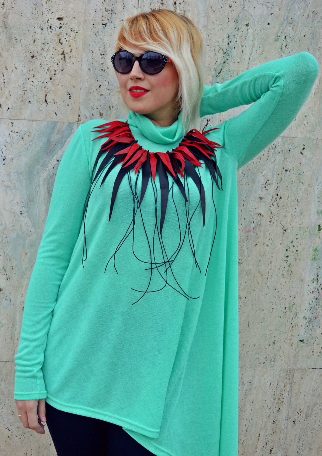 Black and Red Leather Necklace / Extravagant Genuine Leather Etsy