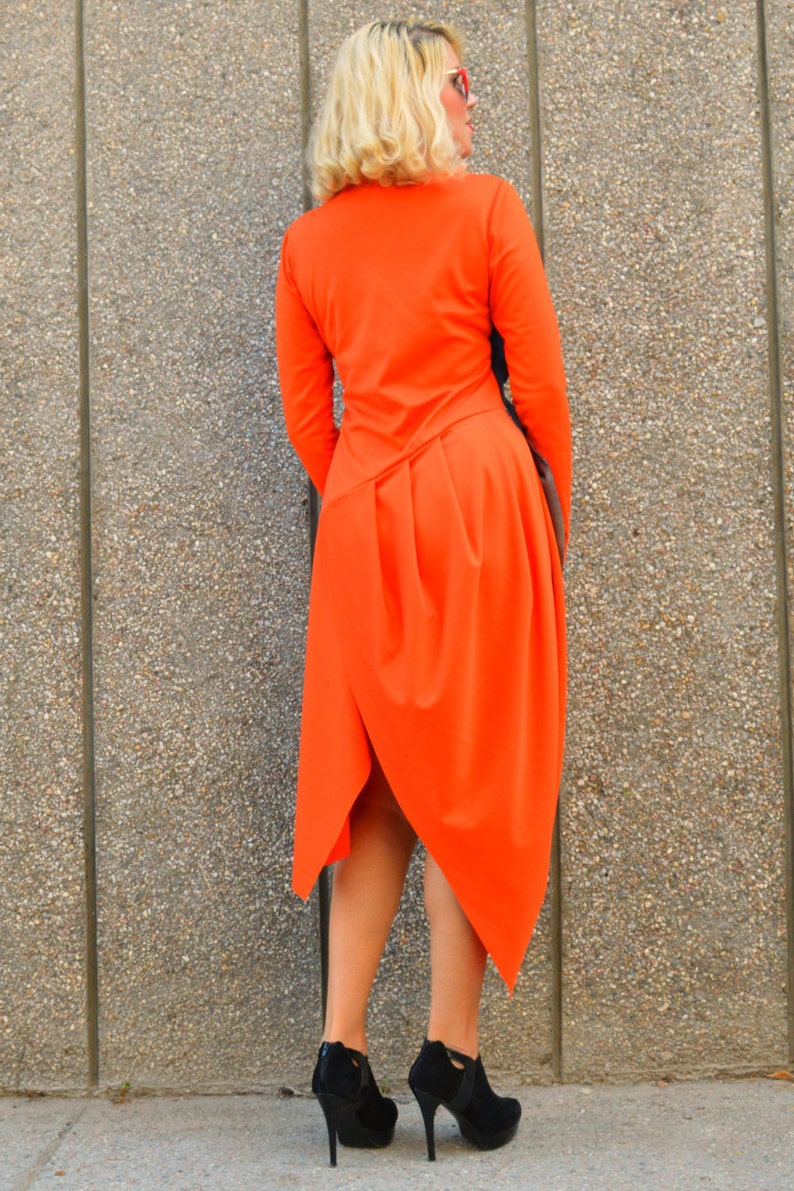 Orange Jersey Dress with Denim Insets / Denim Dress / Orange Etsy
