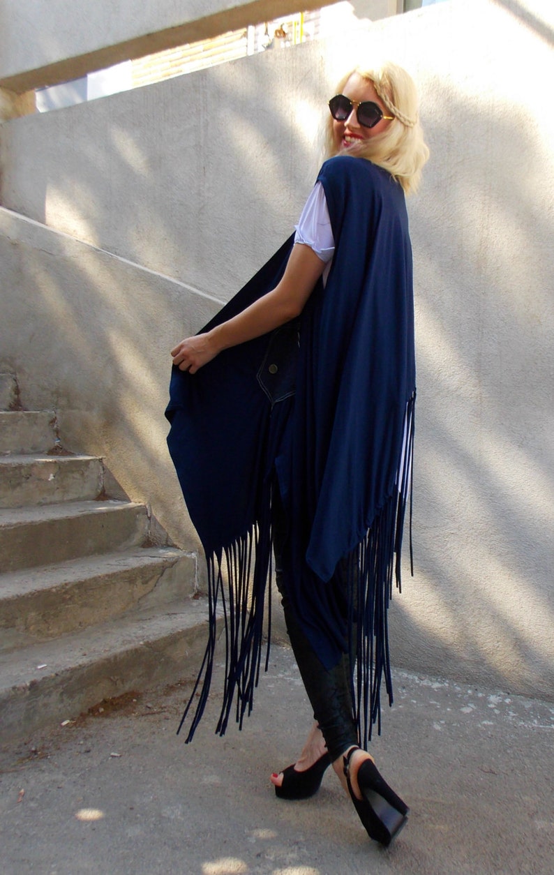 Denim Vest Womens XL Denim Vest Punk Fringe Vest Long Vest Etsy