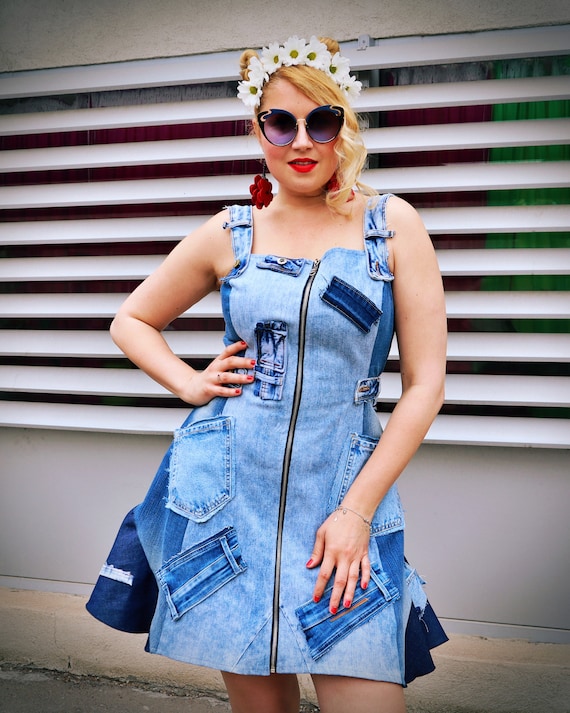 patchwork denim dress