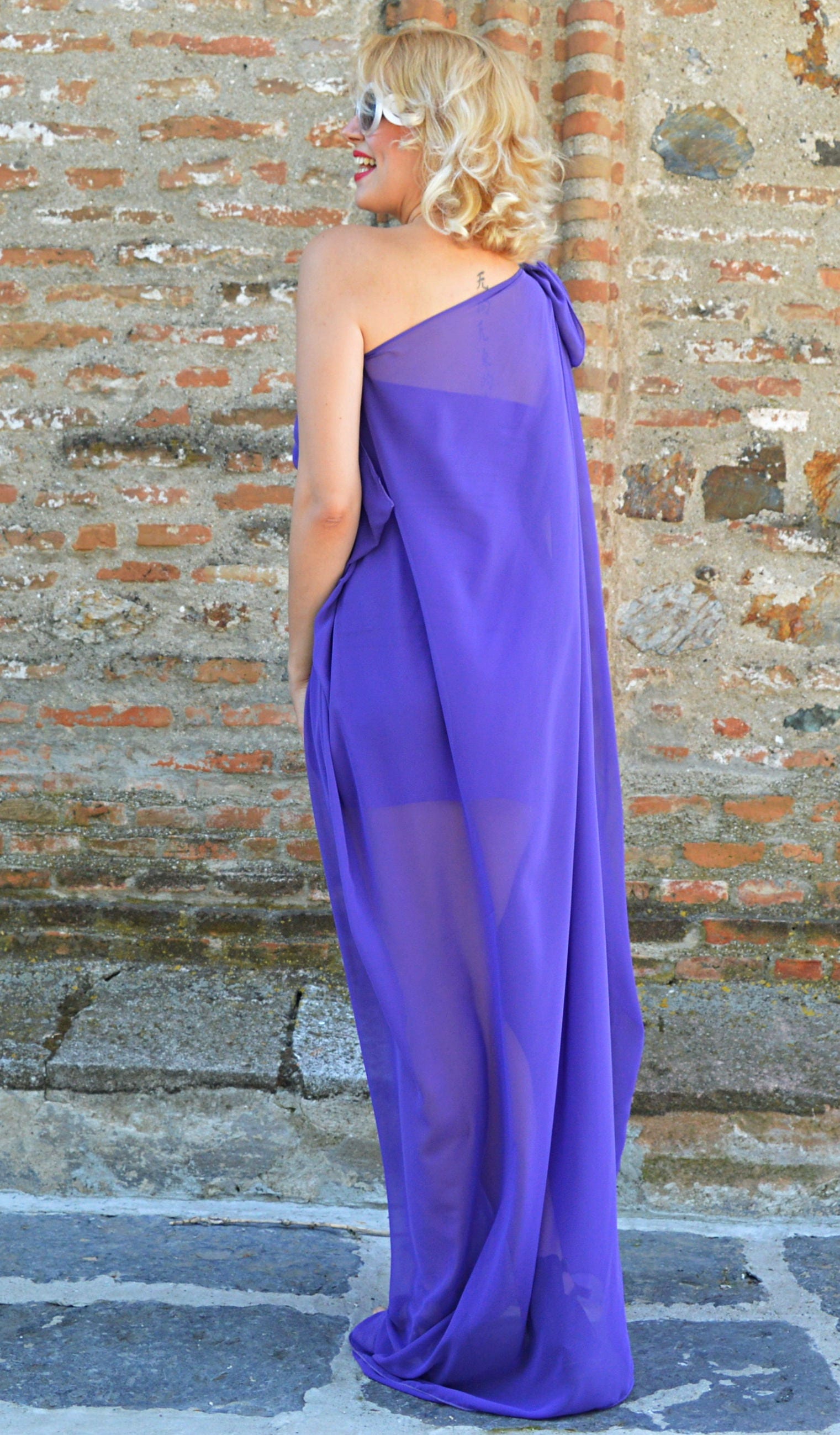 Purple Party Kaftan, Plus Size Maxi Dress TDK67 - TEYXO