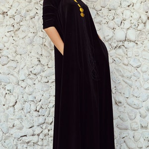 Autumn Black Velvet Dress, Long Maxi Dress, A-line Dress Women TDK191 image 5