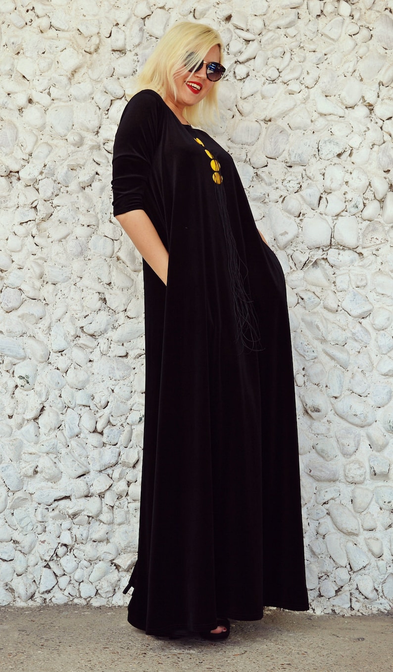 Autumn Black Velvet Dress, Long Maxi Dress, A-line Dress Women TDK191 image 5