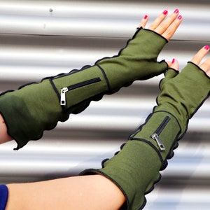 Army Finger-less Gloves with Pocket, Long Arm Warmers, Military Cotton Finger-less Gloves, Sweatshirt Long Warmers