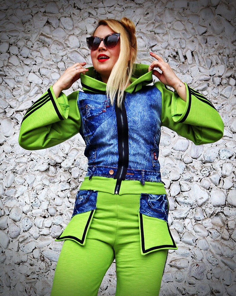 Patchwork Denim Track Pants Wide Leg Pants Active Wear Etsy