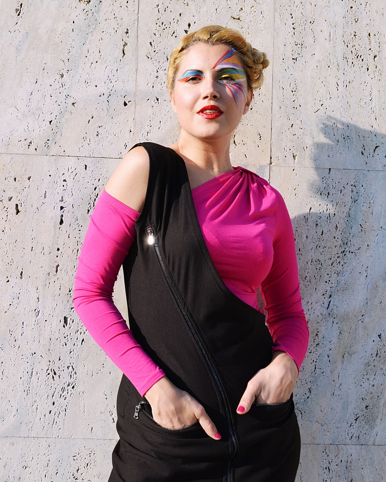 Black Jumpsuit With Fuchsia Top Asymmetrical Jumpsuit | Etsy