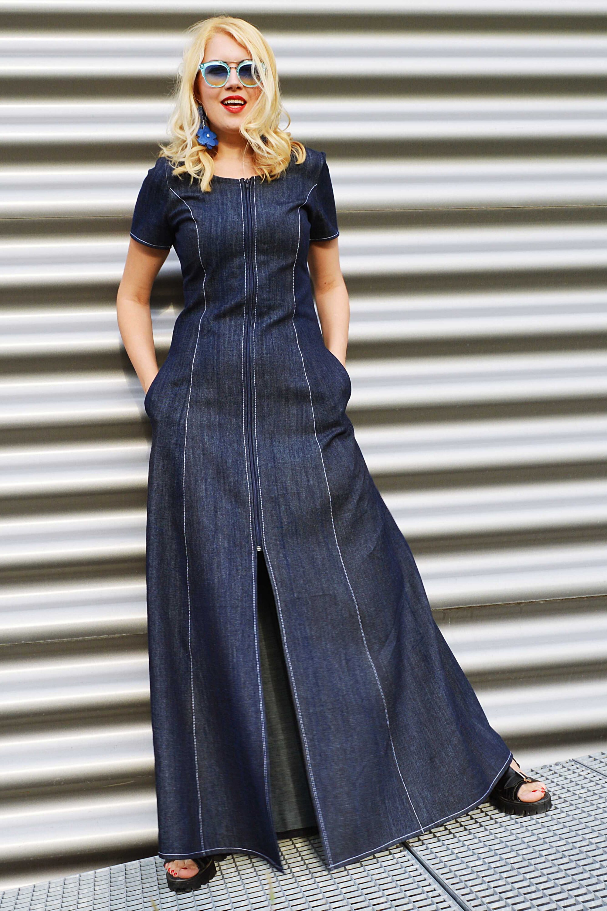 Denim Cotton Dress for Women Long Jean Dress Denim Clothing Floor