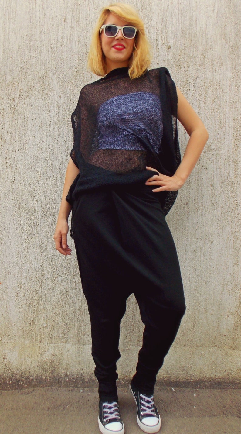 Black Drop Crotch Pants Jersey Harem Pants Plus Size Pants TP03 Loose Pants Yoga Pants