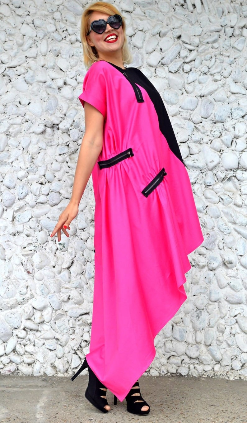 Asymmetrical Color Block Dress Pink and Black Maxi Dress | Etsy