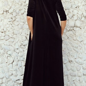 Autumn Black Velvet Dress, Long Maxi Dress, A-line Dress Women TDK191 image 4