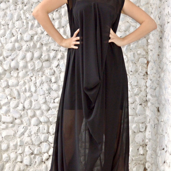 Extravagant Black Jumpsuit / Classy Sheer Jumpsuit with Underneath Little Black Dress / Plus Size Jumpsuit TJ19
