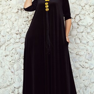 Autumn Black Velvet Dress, Long Maxi Dress, A-line Dress Women TDK191 image 2
