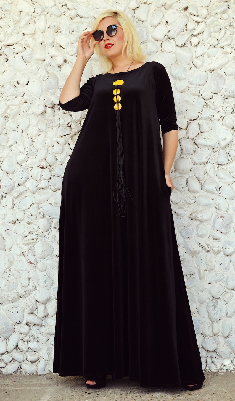 Autumn Black Velvet Dress, Long Maxi Dress, A-line Dress Women TDK191 image 2