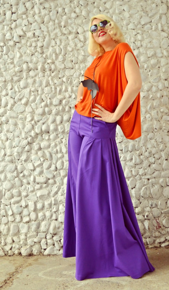 Cotton Palazzo Pants Purple Pants Wide Leg Pants High Waist - Etsy